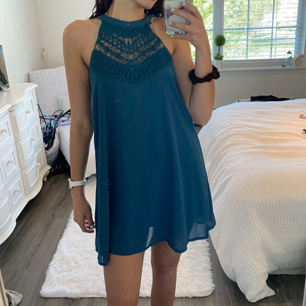 Teal high neck dress